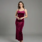 Wine Crushed Velvet Bodycon Midi Dress for Women (1)