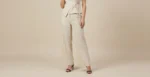 Women's Beige Linen Blend Wrap Top and Wide Leg Trousers Co ord Set (4)