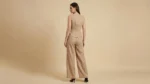 Women's Beige Linen Wrap Style Co ord Set Sleeveless Top & Trousers (3)