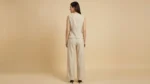 Women's Beige Textured Waistcoat and Wide Leg Trouser Co ord Set (2)