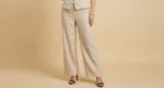 Women's Beige Textured Waistcoat and Wide Leg Trouser Co ord Set (4)