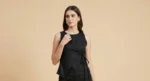 Women's Black Asymmetric Wrap Co ord Set Sleeveless Top & Trousers (2)