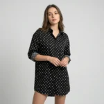 Women's Black Polka Dot Longline Button Down Shirt (1)