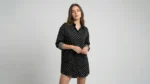 Women's Black Polka Dot Longline Button Down Shirt (1)