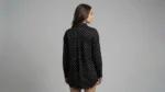 Women's Black Polka Dot Longline Button Down Shirt (10)