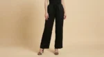 Women's Black Satin Belted Shirt and Wide Leg Trouser Co ord Set (4)