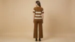 Women's Brown Ribbed Knit Striped Co ord Set Luxury Lounge & Casual (4)