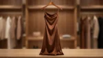 Women's Brown Satin Cowl Neck Midi Dress with Matching Over Shirt (2)