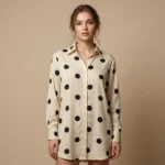 Women's Cream & Black Polka Dot Button Down Satin Shirt (3)