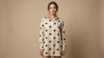 Women's Cream & Black Polka Dot Button Down Satin Shirt (3)