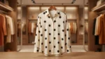 Women's Cream & Black Polka Dot Button Down Satin Shirt (4)