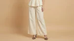 Women's Cream Pleated Cotton Co ord Set Peplum Top & Wide Leg Trousers (1)