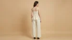 Women's Cream Pleated Cotton Co ord Set Peplum Top & Wide Leg Trousers (4)