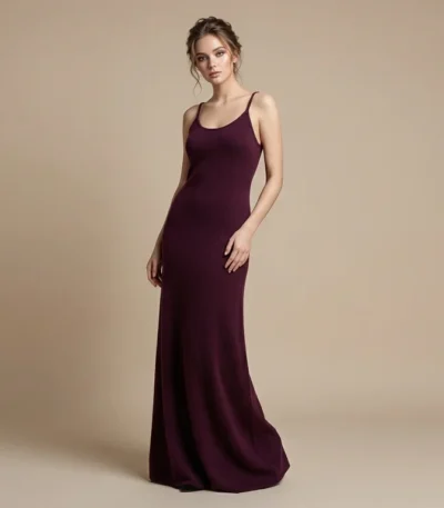 Women's Deep Plum Ribbed Knit Maxi Camisole Dress (1)