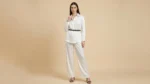Women’s Ivory Satin Co ord Shirt and Wide Leg Trouser Set (1)