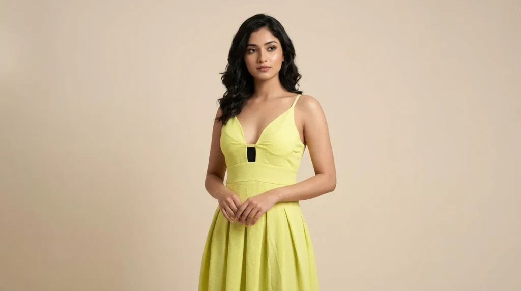 Women’s Lime Yellow Cut Out Textured Fit and Flare Dress (3)