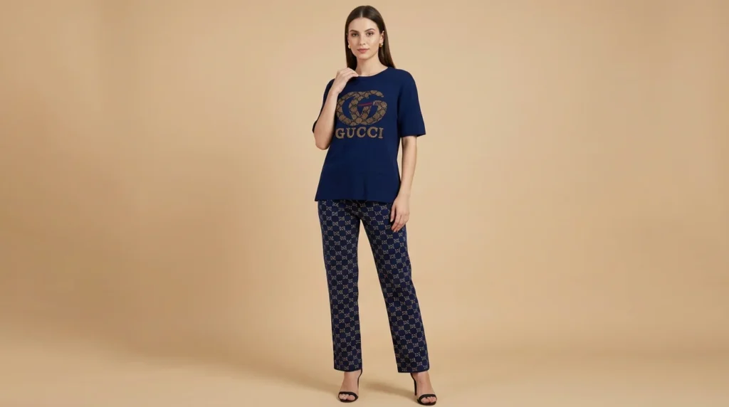 Women’s Luxury Monogram Knit Co ord Set in Royal Blue (1)