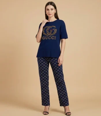 Women’s Luxury Monogram Knit Co ord Set in Royal Blue (1)