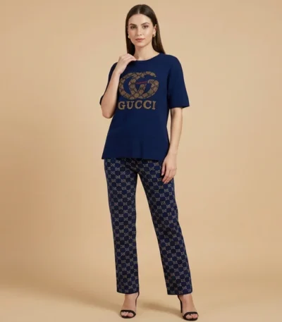 Women’s Luxury Monogram Knit Co ord Set in Royal Blue (1)