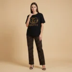 Women's Luxury Monogram Print Co ord Set in Black and Gold (7)