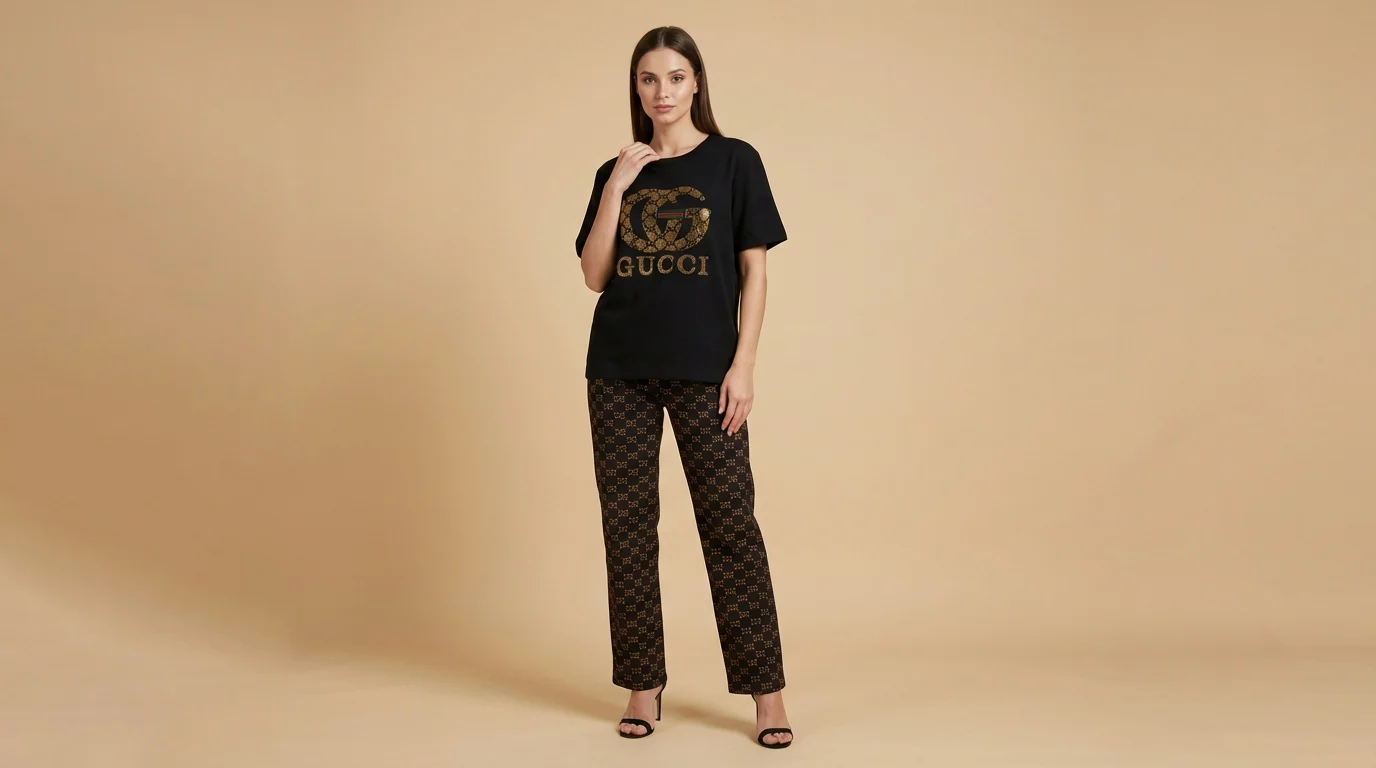 Women's Luxury Monogram Print Co ord Set in Black and Gold (7) Women's Luxury Monogram Print Co ord Set in Black and Gold (7)