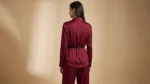 Women’s Maroon Satin Sleeveless Cord Set with Belt Premium Co ord Suit (4)