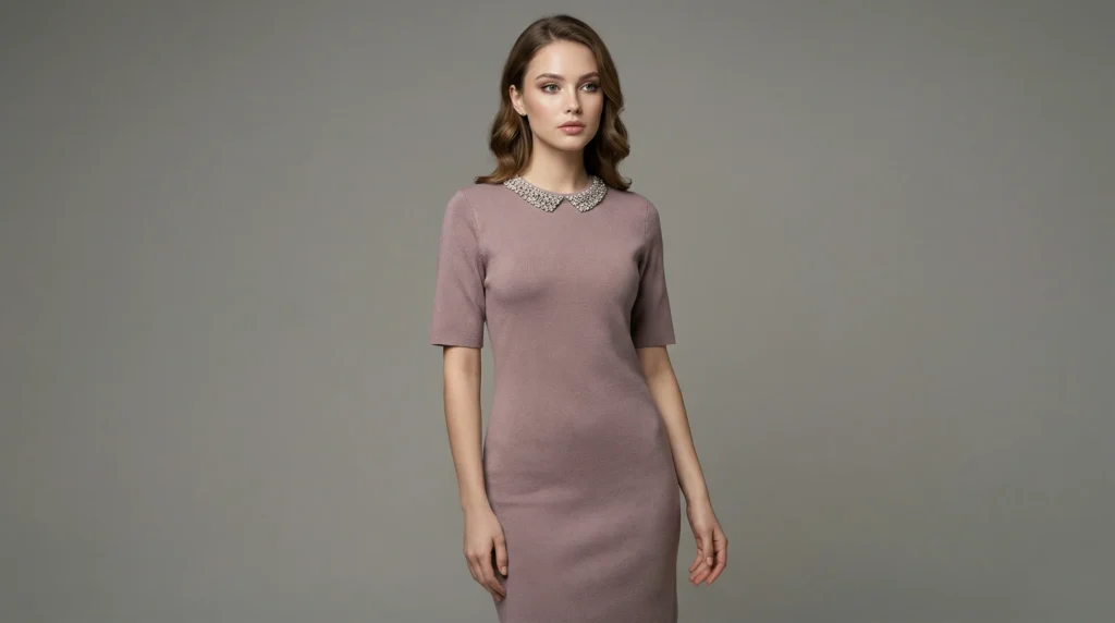 Women’s Mauve Embellished Collar Knit Sheath Dress (5)