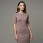Women’s Mauve Embellished Collar Knit Sheath Dress (5)