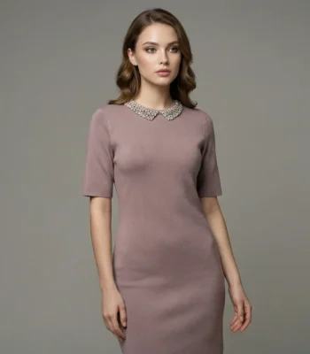 Women’s Mauve Embellished Collar Knit Sheath Dress (5)