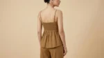 Women's Ochre Brown Pleated Camisole Top and Wide Leg Trouser Co ord Set (1)