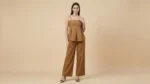 Women's Ochre Brown Pleated Camisole Top and Wide Leg Trouser Co ord Set (2) Copy