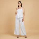 Women’s Pale Grey Linen Blend Pleated Camisole and Wide Leg Cord Set (1)