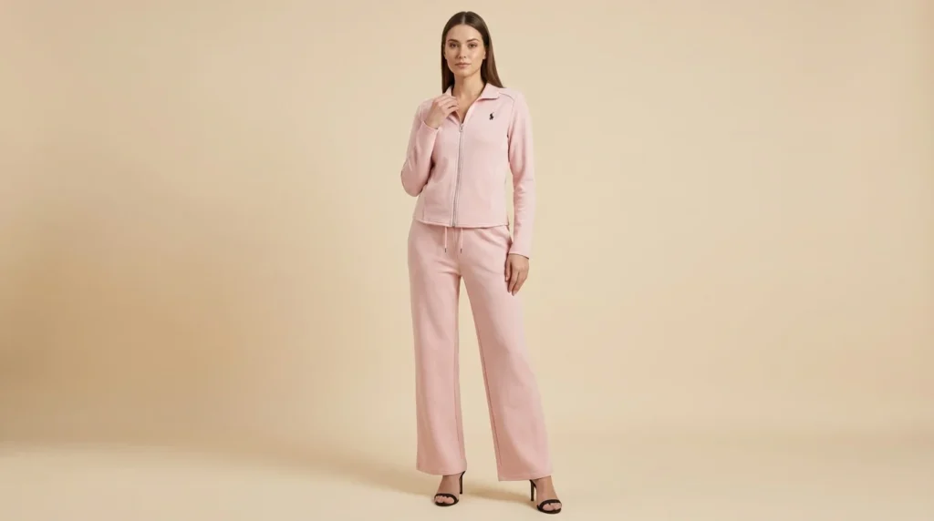 Women’s Pastel Pink Full Zip Tracksuit – Premium Lounge Co ord Set (1)