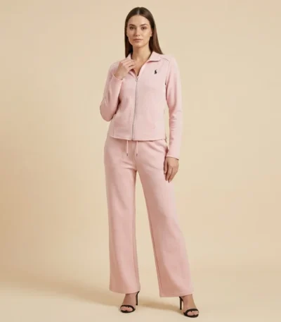 Women’s Pastel Pink Full Zip Tracksuit – Premium Lounge Co ord Set (1)