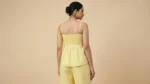 Women's Pastel Yellow Cotton Coord Set Peplum Top & Wide Leg Trousers (3)