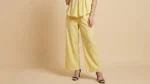 Women's Pastel Yellow Cotton Coord Set Peplum Top & Wide Leg Trousers (4)