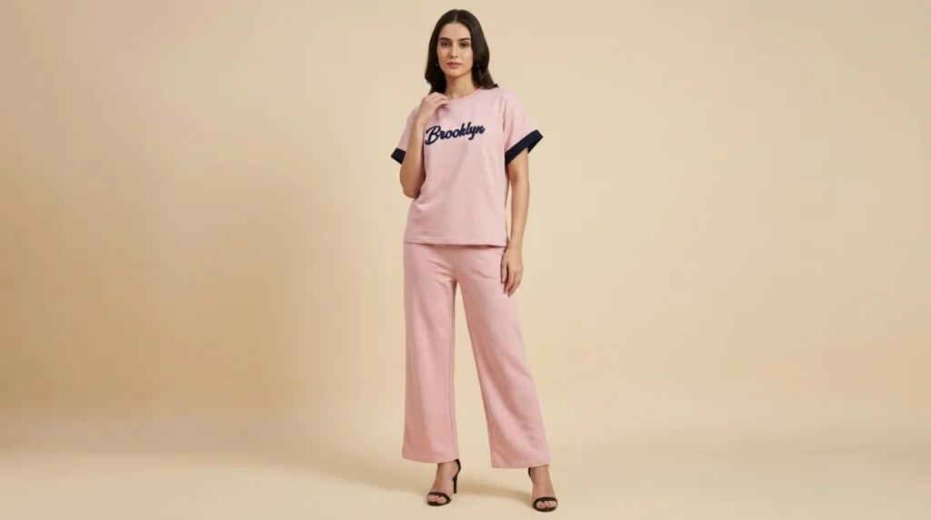 Women's Pink Brooklyn Graphic Print Coord Set Relaxed Fit Lounge Wear (5)