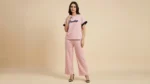 Women's Pink Brooklyn Graphic Print Coord Set Relaxed Fit Lounge Wear (5)