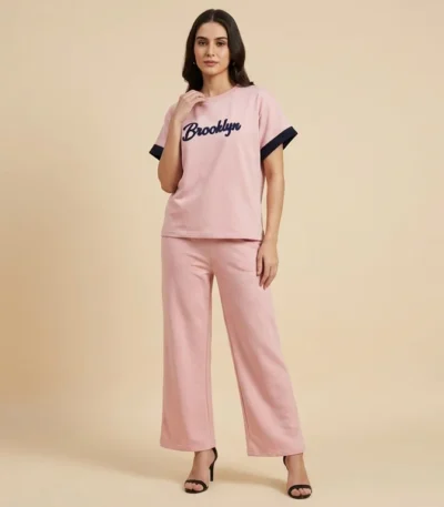 Women's Pink Brooklyn Graphic Print Coord Set Relaxed Fit Lounge Wear (5)