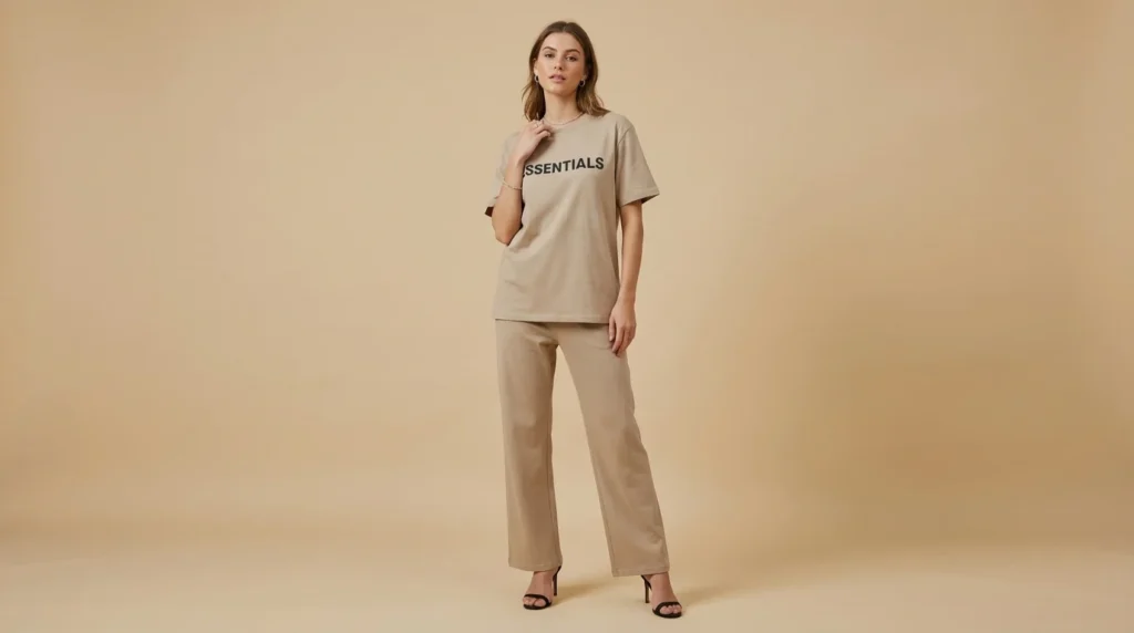 Women’s Premium Beige Oversized Essentials T Shirt & Trousers Cord Set (4)
