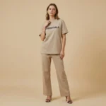 Women’s Premium Beige Oversized Essentials T Shirt & Trousers Cord Set (4)