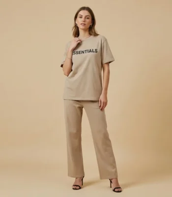 Women’s Premium Beige Oversized Essentials T Shirt & Trousers Cord Set (4)