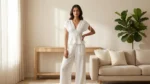 Women's Pristine White Crinkle Cotton Peplum Co ord Set (1)