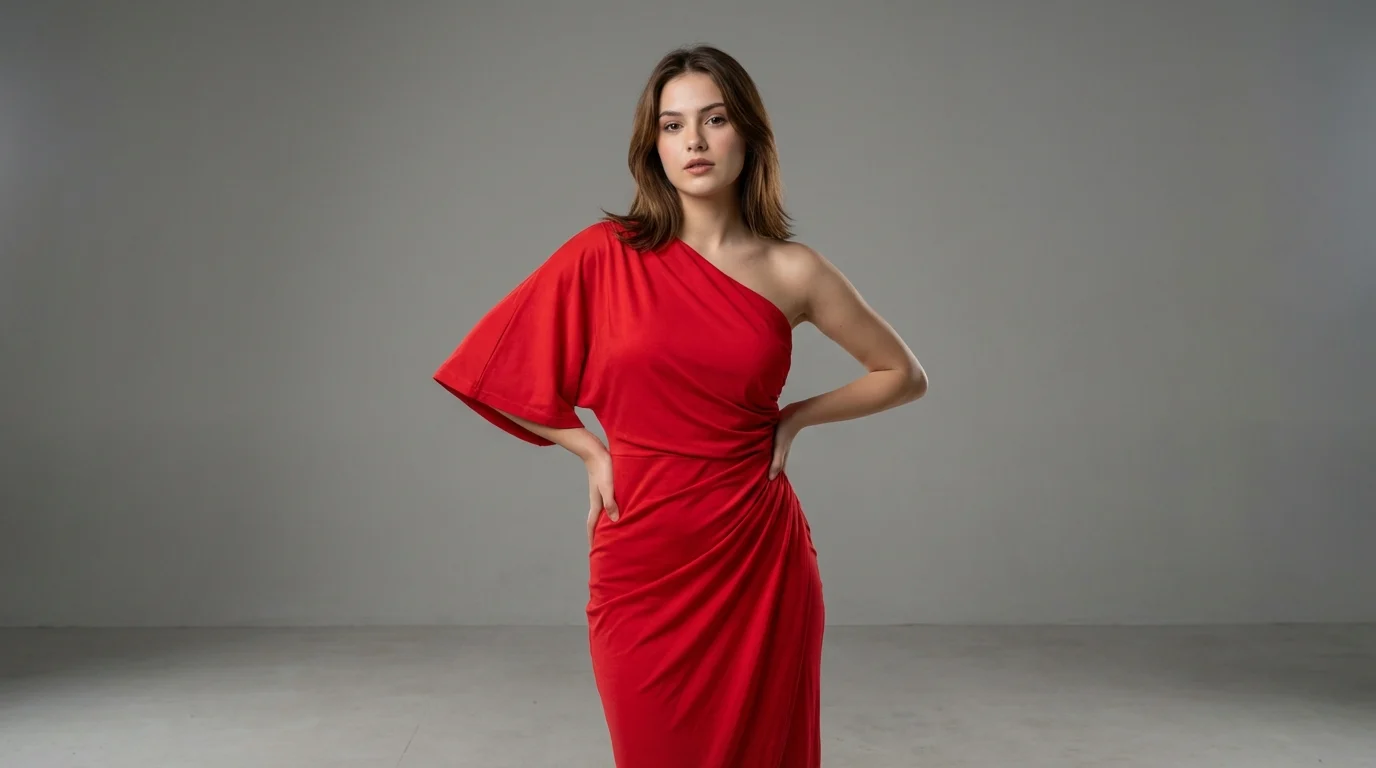 Women's Red One Shoulder Asymmetric Midi Dress with Cut Out Back (1) Women's Red One Shoulder Asymmetric Midi Dress with Cut Out Back (1)