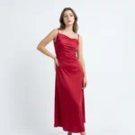 Women's Red Satin Slip Dress and Oversized Shirt Co ord Se (1)