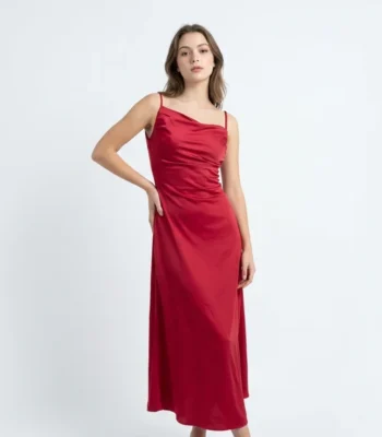 Women's Red Satin Slip Dress and Oversized Shirt Co ord Se (1)