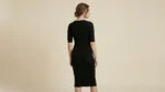 Women's Rib Knit Black Midi Dress with Embellished Jewel Neckline (4)