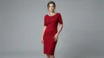Women’s Ruby Red Embellished Neckline Knit Sheath Dress (4)