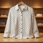 Women’s White & Black Polka Dot Button Down Formal Shirt (2)