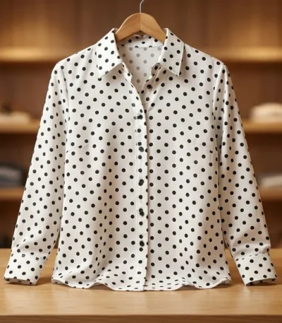 Women’s White & Black Polka Dot Button Down Formal Shirt (2)
